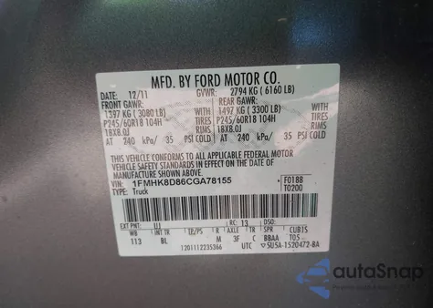 2012 Ford Explorer Xlt z USA, uszkodzony, nr VIN 1FMHK8D86CGA78155